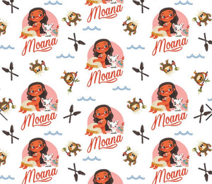 Moana Collection II - Motunui Friends - White Fabric - 1/2 Meter - Cotton Fabric