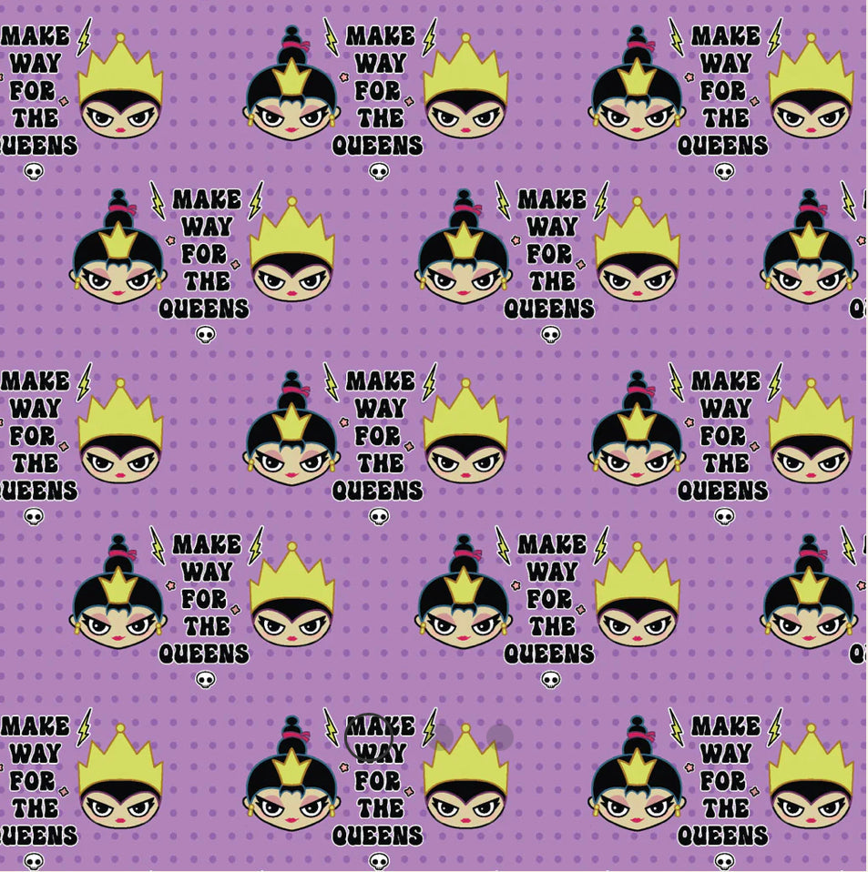 Disney Villains Kawaii Collection - Villainous Queens - Purple Fabric - 1/2 Meter - Cotton Fabric