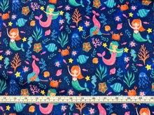 Load image into Gallery viewer, Mermaid Under Sea Navy Minky - 1/2 Meter
