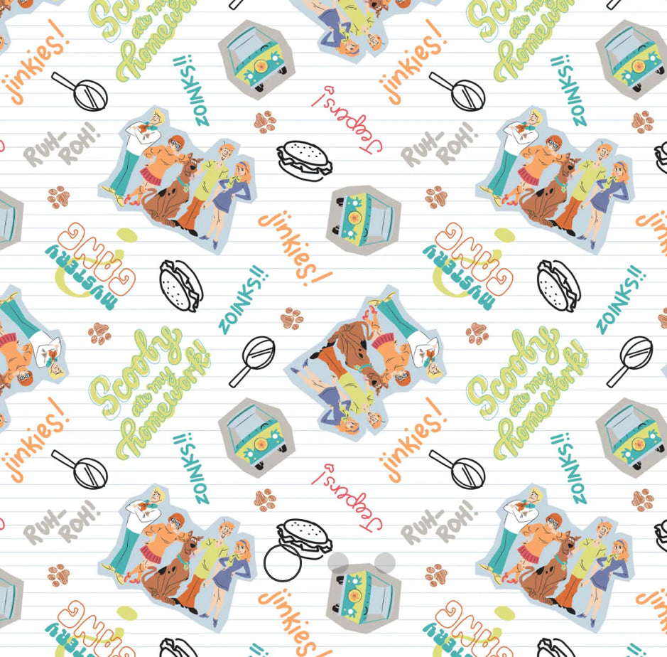 Scooby-Doo School Spirit Collection - SD School Trouble - White Fabric - 1/2 Meter - Cotton Fabric