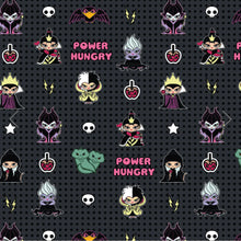 Charger l&#39;image dans la galerie, Disney Villains Kawaii Collection - Power Hungry - Charcoal Fabric - 1/2 Meter - Cotton Fabric
