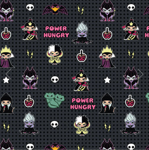 Disney Villains Kawaii Collection - Power Hungry - Charcoal Fabric - 1/2 Meter - Cotton Fabric