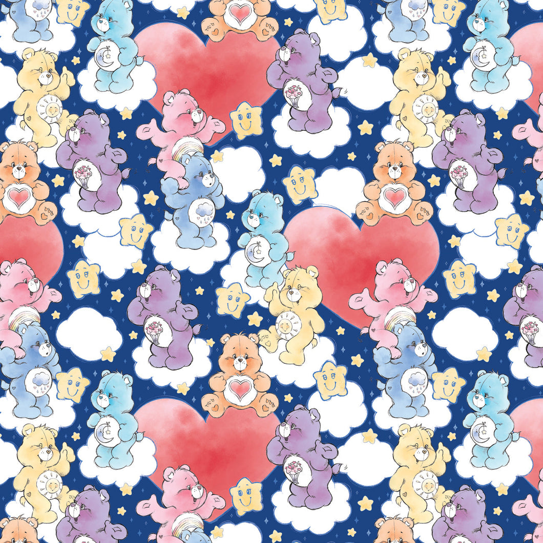 Care Bears - Sketch Art - Care Bears Hearts Navy Fabric - 1/2 Meter - Cotton Fabric