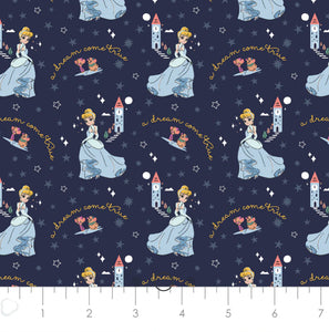 Disney Heart of a Princess Collection - Princess Cinderella - Navy Fabric - 1/2 Meter - Cotton Fabric