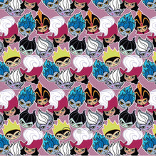 Charger l&#39;image dans la galerie, Disney Villains Kawaii Collection - Cute Villain Faces - Purple Fabric - 1/2 Meter - Cotton Fabric
