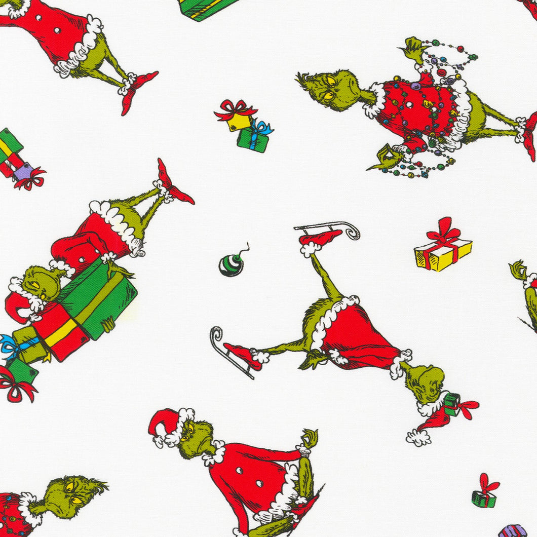 How the Grinch Stole Christmas ADE-20996-223 White Robert Kaufman - 1/2 Meter - Cotton Fabric