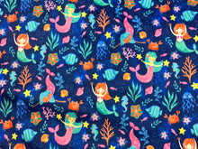 Charger l&#39;image dans la galerie, Mermaid Under Sea Navy Minky - 1/2 Meter
