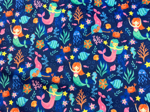 Mermaid Under Sea Navy Minky - 1/2 Meter