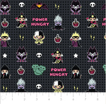 Charger l&#39;image dans la galerie, Disney Villains Kawaii Collection - Power Hungry - Charcoal Fabric - 1/2 Meter - Cotton Fabric
