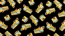 Charger l&#39;image dans la galerie, Back to School - School Bus - Black Fabric - 1/2 Meter - Cotton Fabric
