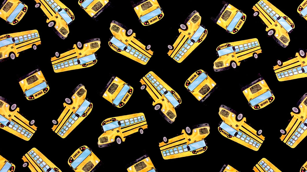 Back to School - School Bus - Black Fabric - 1/2 Meter - Cotton Fabric