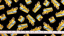 Charger l&#39;image dans la galerie, Back to School - School Bus - Black Fabric - 1/2 Meter - Cotton Fabric
