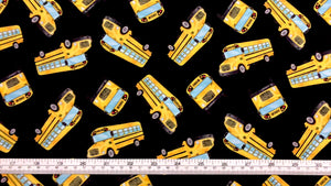 Back to School - School Bus - Black Fabric - 1/2 Meter - Cotton Fabric