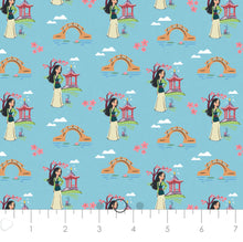 Charger l&#39;image dans la galerie, Disney Heart of a Princess Collection - Princess Mulan - Blue Fabric - 1/2 Meter - Cotton Fabric
