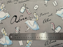 Charger l&#39;image dans la galerie, Alice in Wonderland - Grey Fabric - 1/2 Meter - Cotton Fabric
