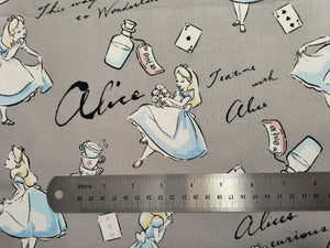 Alice in Wonderland - Grey Fabric - 1/2 Meter - Cotton Fabric