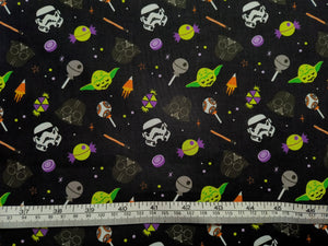 Character Halloween IV - Galactic Halloween Treats - Black Fabric - 1/2 Meter - Cotton Fabric