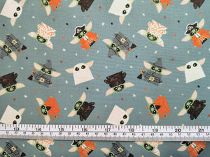 Character Halloween IV - Child Ready for Halloween - Teal Fabric - 1/2 Meter - Cotton Fabric