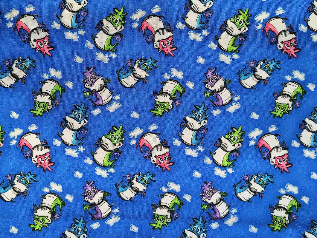 Dragon - Blue Fabric - 1/2 Meter - Cotton Fabric