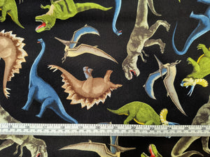 Dinosaurs Black Fabric - 1/2 Meter - Cotton Fabric