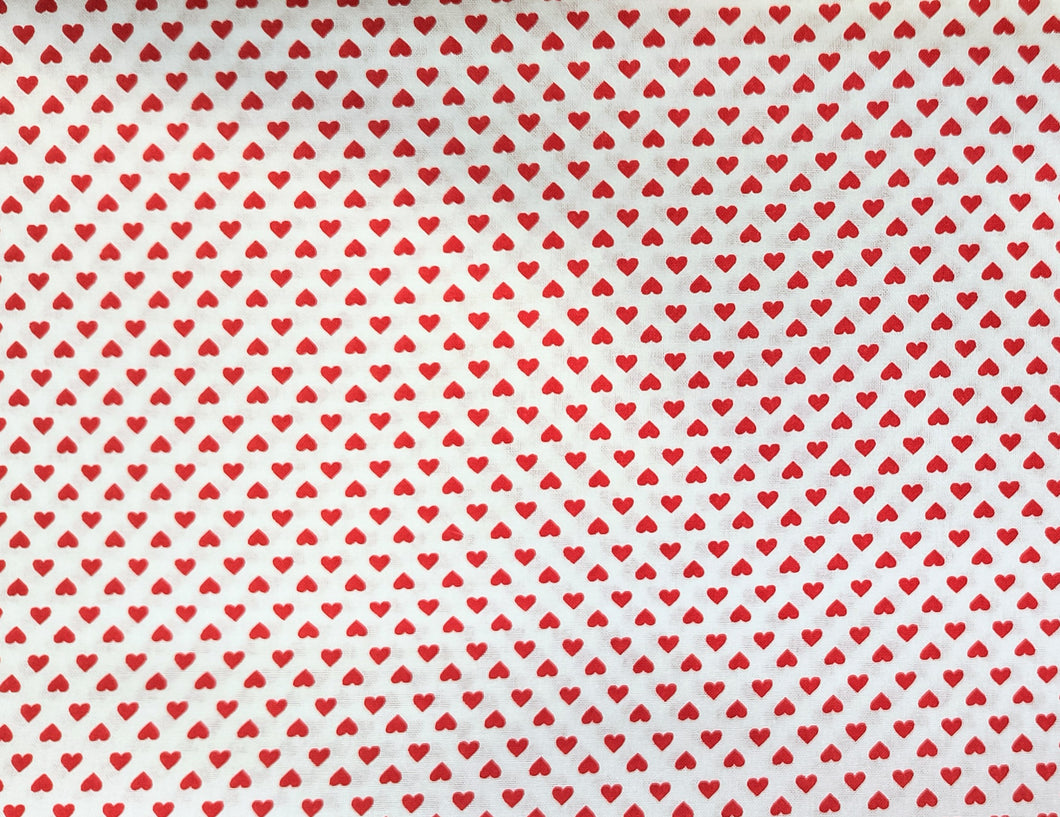 Hearts - White/Red Fabric - 1/2 Meter - Cotton Fabric