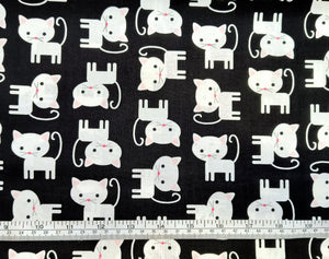 Cats - Black Fabric - 1/2 Meter - Cotton Fabric