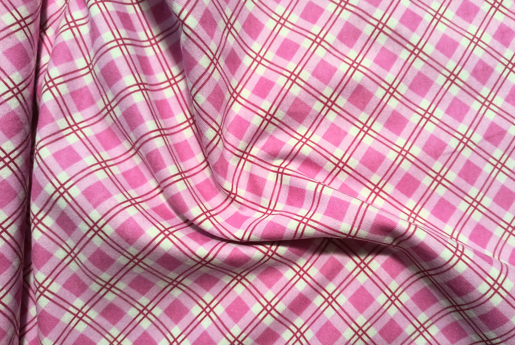 Pink/White Check Flannel Fabric - 1/2 Meter