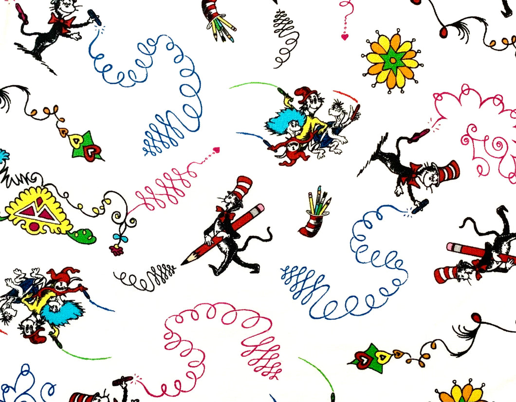 Dr. Seuss - Express Yourself #21472 - White Fabric - 1/2 Meter - Cotton Fabric