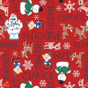 Rudolph and Friends - Red Fabric - 1/2 Meter - Cotton Fabric