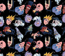 Charger l&#39;image dans la galerie, Disney Villains Mayhem Collection - So Many Villains Toss - Black Fabric - 1/2 Meter - Cotton Fabric
