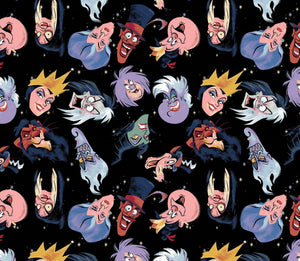 Disney Villains Mayhem Collection - So Many Villains Toss - Black Fabric - 1/2 Meter - Cotton Fabric