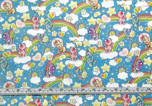 Care Bears - Sketch Art - Rainbows Blue Fabric - 1/2 Meter - Cotton Fabric