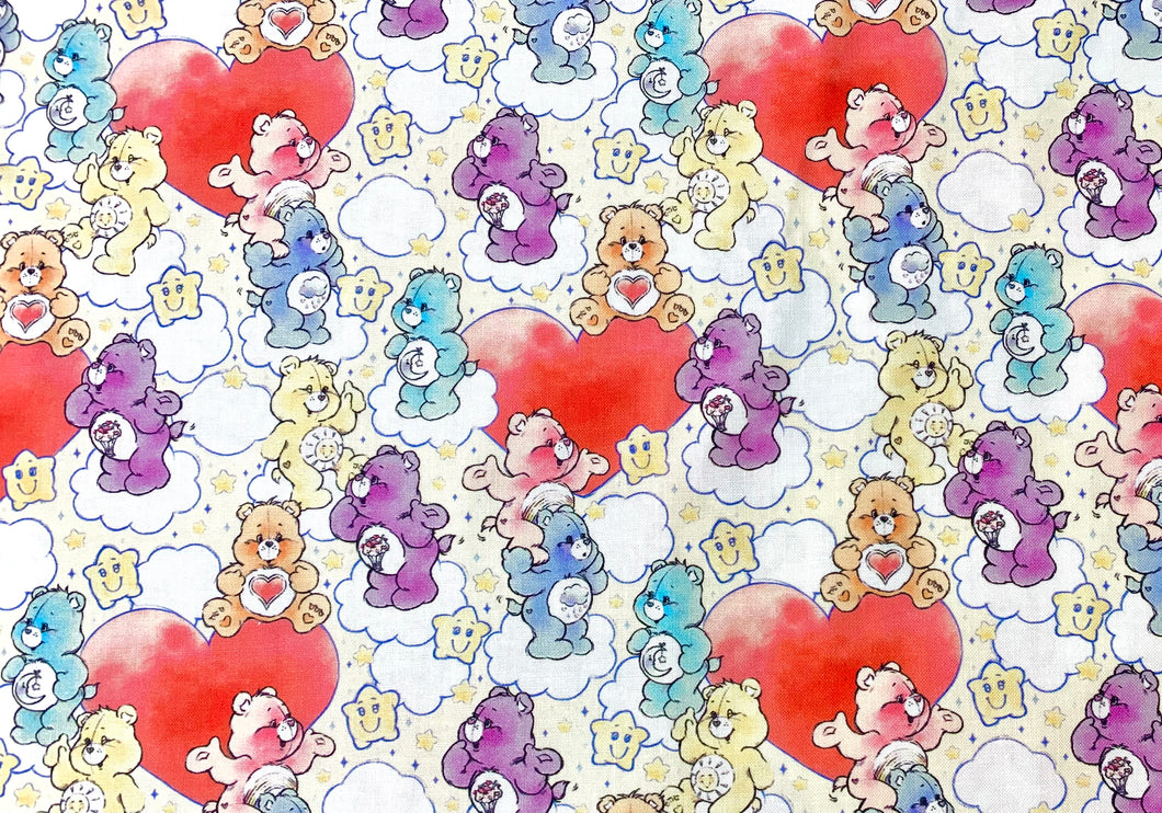 Care Bears - Sketch Art - Care Bears Hearts Light Yellow Fabric - 1/2 Meter - Cotton Fabric