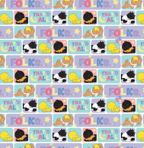 Character Nursery - Looney Tunes Sleepy Tunes - White Fabric - 1/2 Meter - Cotton Fabric