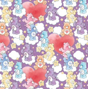 Care Bears - Sketch Art - Care Bears Hearts Purple Fabric - 1/2 Meter - Cotton Fabric