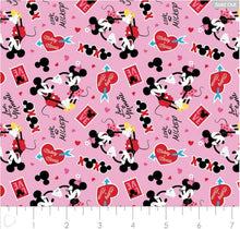 Charger l&#39;image dans la galerie, Mickey and Minnie Love 85271030 Pink Fabric - 1/2 Meter - Cotton Fabric
