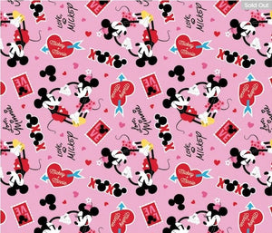 Mickey and Minnie Love 85271030 Pink Fabric - 1/2 Meter - Cotton Fabric