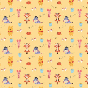 Disney - The Day of the Little World Collection - Pooh and Friends - Yellow Fabric - 1/2 Meter - Cotton Fabric