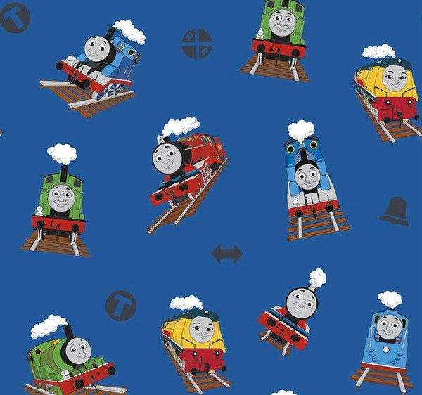 Thomas and Friends Main Blue Fabric - 1/2 Meter - Cotton Fabric