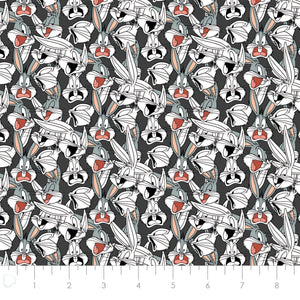 Looney Tunes II - Looney Tunes Bugs Expressions - Charcoal Fabric - 1/2 Meter - Cotton Fabric