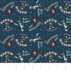 Looney Tunes II - Looney Tunes Retro Characters Navy Fabric - 1/2 Meter - Cotton Fabric