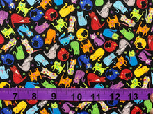 Charger l&#39;image dans la galerie, Mini Rainbow Cats Black Fabric - 1/2 Meter - Cotton Fabric
