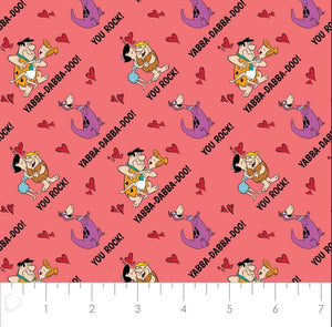 Character Valentine’s Day Fabric - The Flintstones - Light Red Fabric - 1/2 Meter - Cotton Fabric