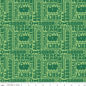 Thomas and Friends Text Green Fabric - 1/2 Meter - Cotton Fabric