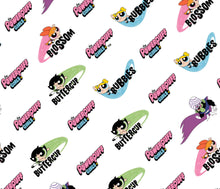 Charger l&#39;image dans la galerie, Powerpuff Girls- Girl Names - White Fabric - 1/2 Meter - Cotton Fabric
