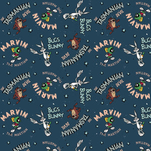 Looney Tunes II - Looney Tunes Retro Characters Navy Fabric - 1/2 Meter - Cotton Fabric