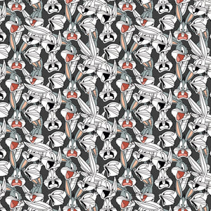 Looney Tunes II - Looney Tunes Bugs Expressions - Charcoal Fabric - 1/2 Meter - Cotton Fabric