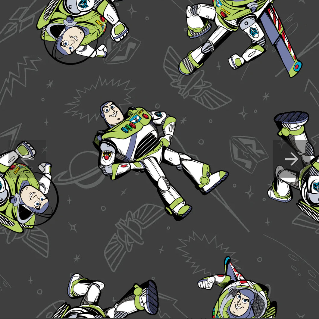 Disney/Pixar Toy Story Collection III Buzz Spotlight -Buzz Pose- Charcoal Fabric - 1/2 Meter - Cotton Fabric