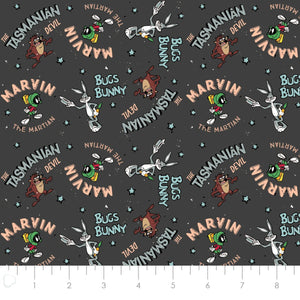 Looney Tunes II - Looney Tunes Retro Characters - Charcoal Fabric - 1/2 Meter - Cotton Fabric