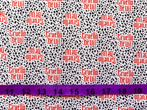 Disney Cruella De Vil Fashion Design Fabric - 1/2 Meter - Cotton Fabric